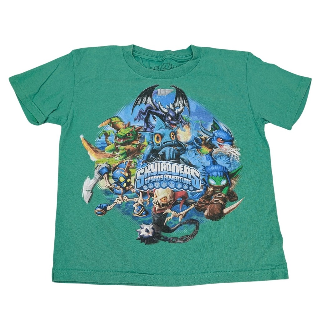 Skylanders Spyros Adventure Graphic T-Shirt Kids Size M Green‎ Gaming Tee Y2K